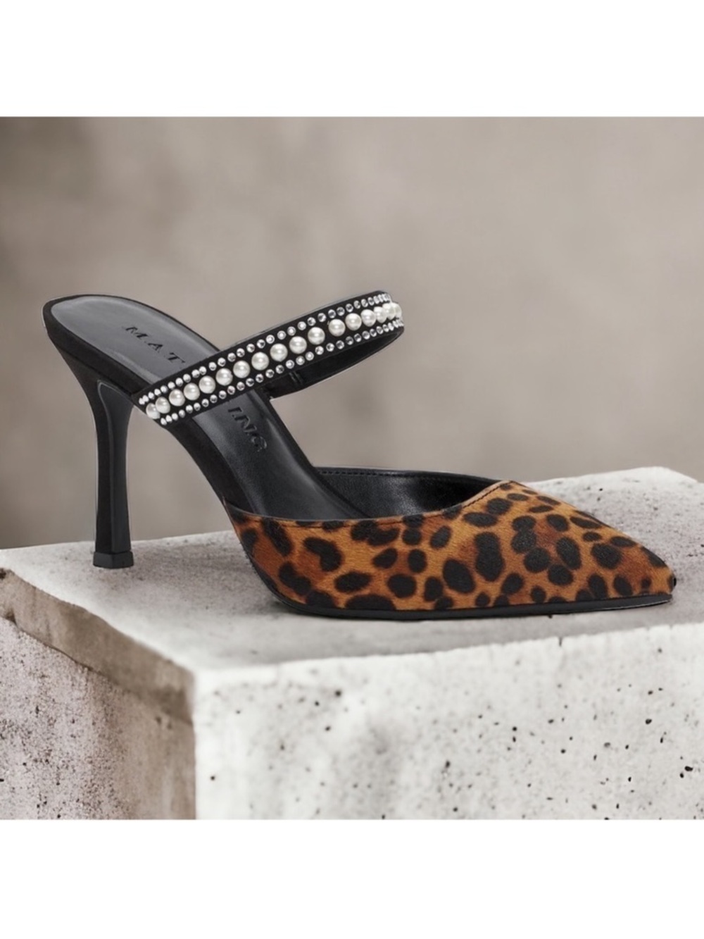 INC International Concepts Leopard Print Slip-On Heels with Black Trim